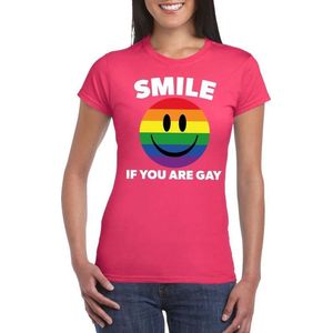 Regenboog emoticon Smile if you are gay shirt roze dames