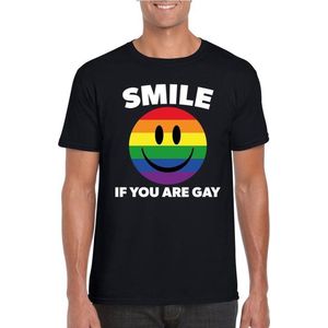 Regenboog emoticon Smile if you are gay shirt zwart heren