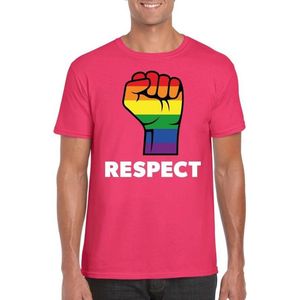 Respect LGBT Shirt met Regenboog Vuist Roze Heren - LGBT/ Homo Shirts S