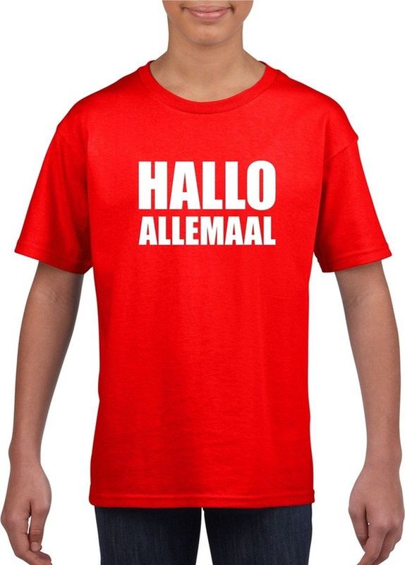 Hallo allemaal tekst rood t-shirt voor kinderen 110 116