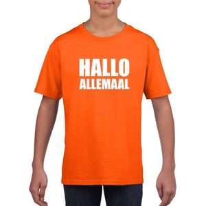 Hallo allemaal tekst oranje t-shirt voor kinderen 110 116