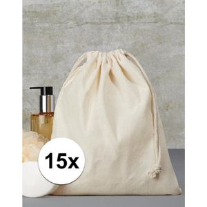 15 x Voordelige beige katoenen draagtasjes 25 x 30 cm - Sporttassen