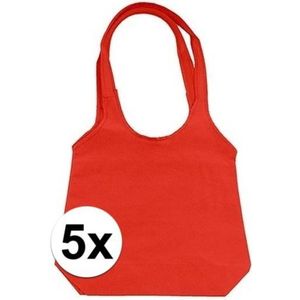 5 x Rode opvouwbare tassen met hengsels 43 x 41 cm- Shoppers