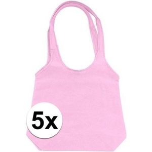 5 x Voordelige roze opvouwtassen draagtassen 43 x 41 cm - Boodschappentassen