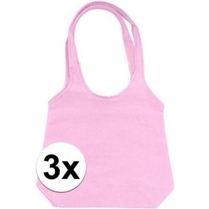 3 x Voordelige roze opvouwtassen draagtassen 43 x 41 cm - Boodschappentassen