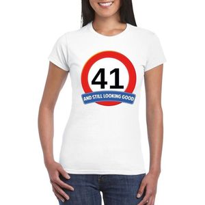 41 jaar verkeersbord t-shirt wit dames