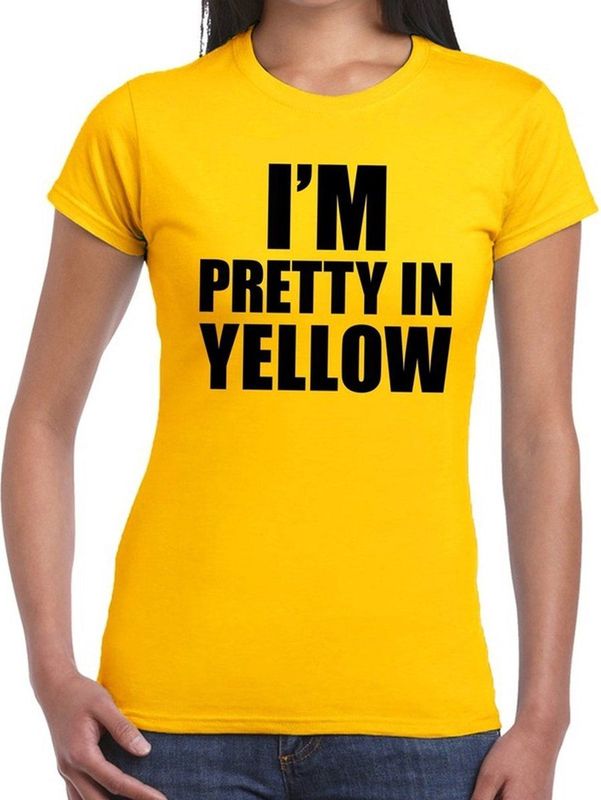I'm pretty in yellow t-shirt geel dames