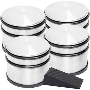 RVS Deurstopper met Rubberen Bescherming + Gratis Deurwig Zwart - 9 X 7.5 cm - 1.1 Kg