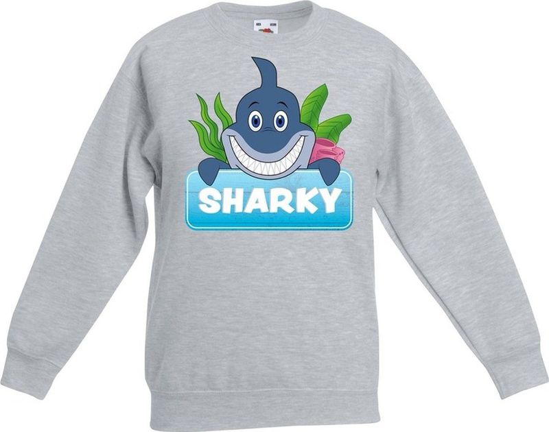 Sharky de haai sweater grijs voor kinderen - unisex - haaien trui - kinderkleding / kleding