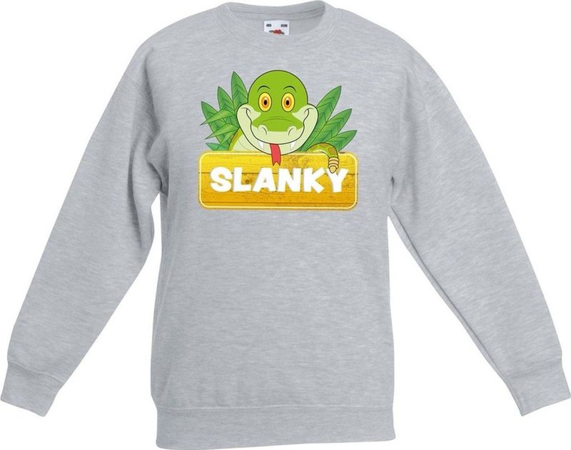 Bellatio Decorations - Sweater - Grijs - Katoen - Bedrukt met Slanky de Slang