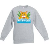 Kitty Cat sweater grijs voor kinderen - unisex - katten / poezen trui - kinderkleding / kleding