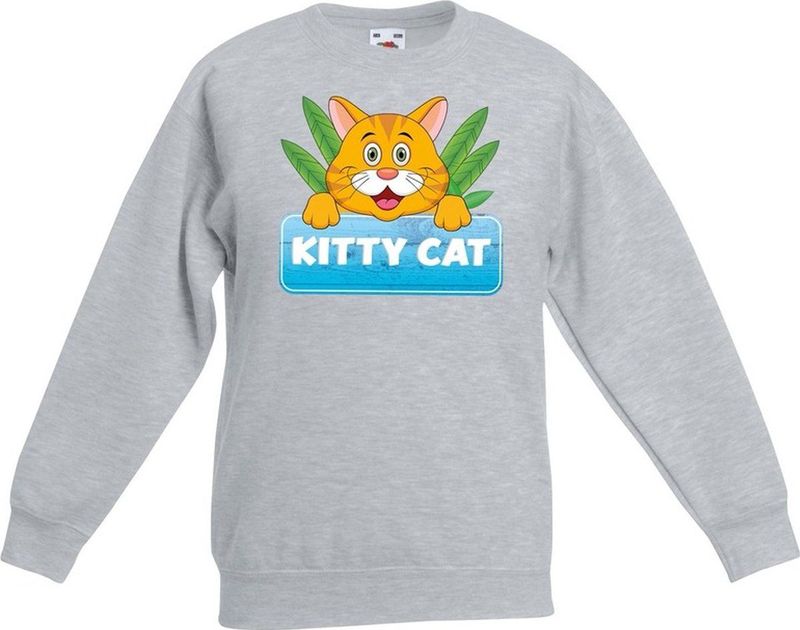 Kitty Cat sweater grijs voor kinderen - unisex - katten / poezen trui - kinderkleding / kleding