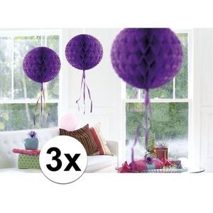 3x feestversiering decoratie bollen paars 30 cm