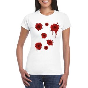 Schotwonden t-shirt wit dames voor Halloween of gangster outfit S