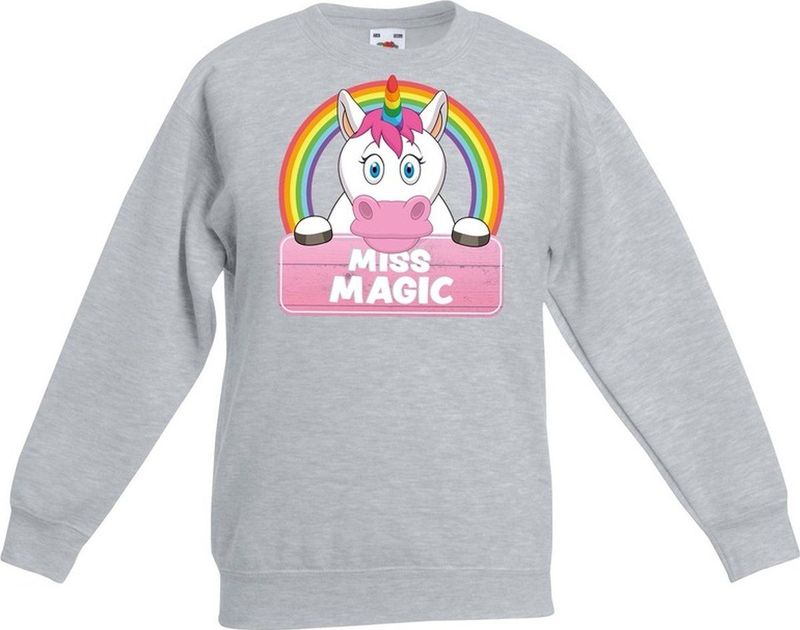 Miss Magic de eenhoorn sweater grijs voor meisjes - eenhoorns trui - kinderkleding / kleding