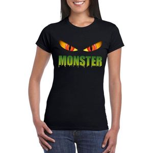 Halloween monster ogen t-shirt zwart dames