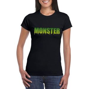 Halloween monster tekst t-shirt zwart dames - Carnavalskostuums