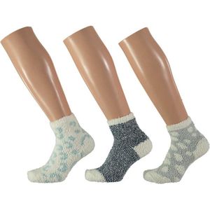 Apollo - Meisjes Bedsokken - Blauw/Wit - Pluche - 3x Paar