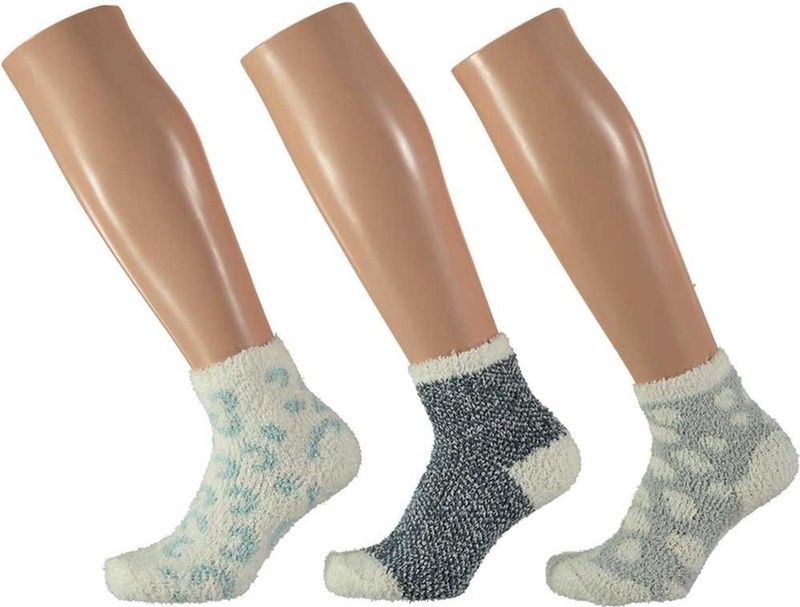 Apollo - Meisjes Bedsokken - Blauw/Wit - Pluche - 3x Paar