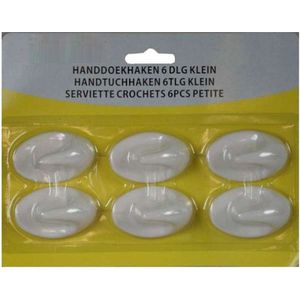 6x Witte handdoekhaakjes zelfklevend
