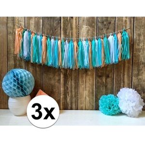 3x Kwast tassel slingers mint groen 5 meter
