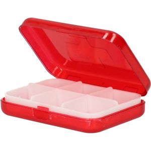 Compact pillendoosje / medicijndoos - rood - 6 vakken - zakmodel