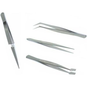 Pincetten set 4-delig - zilver - RVS metaal - verschillende toepassingen