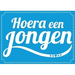 Geboortekaart/wenskaart hoera een jongen geboren blauw kraamkado