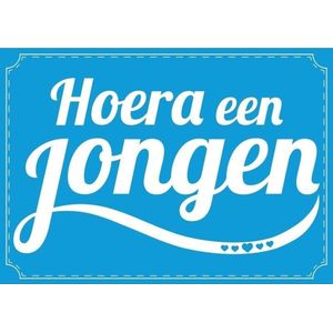 Postkaartje/wenskaartje geboorte/babyshower hoera een jongen blauw - Verjaardagskaarten