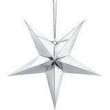 Kerstster decoratie zilveren ster lampion 45 cm - Zilveren kerststerren hangdecoratie 45 cm