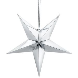 Kerstster decoratie zilveren ster lampion 45 cm - Zilveren kerststerren hangdecoratie 45 cm