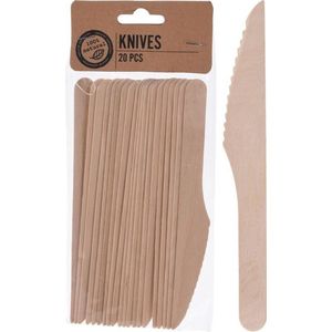 Wegwerp bestek van hout - messen - 20x stuks - Verjaardag of BBQ bestek - 16 cm