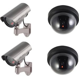 Dummy Beveiligingscamera set van Vier Zwart en Zilver - LED / Sensor