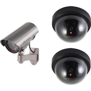 Dummy Beveiligingscamera set van Drie Zwart en Zilver - LED / Sensor