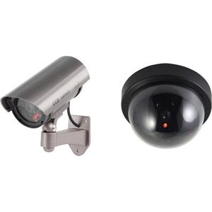Dummy Beveiligingscamera set van Twee Zwart en Zilver - LED / Sensor