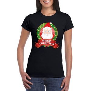 Zwarte Kerst t-shirt met Kerstman print voor dames Merry Christmas - kerst t-shirts