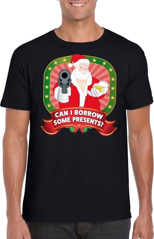 Foute Kerst t-shirt zwart can I borrow some presents voor heren - Kerst shirts