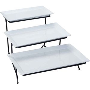 Buffet etagere met 3 borden - wit - porselein - 42 x 35 x 25 cm