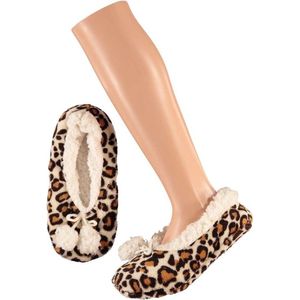Apollo - Ballerina Pantoffels - Bruin - Polyester - Luipaard Print