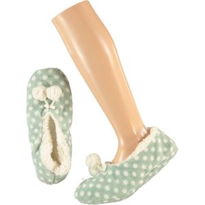 Apollo - Dames Sloffen - Groen - 100% Polyester - Huissloffen met Stippen