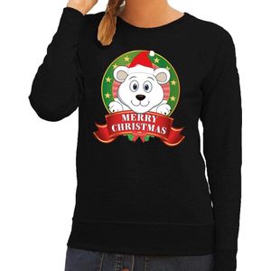 Foute kersttrui / sweater ijsbeer - zwart - Merry Christmas voor dames XS