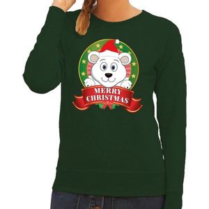 Foute kersttrui groen Merry Christmas ijsbeer voor dames