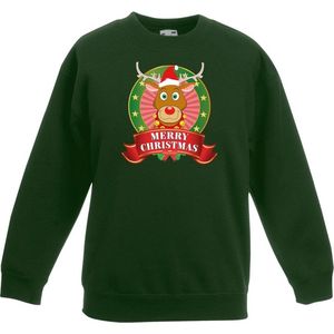 Bellatio Decorations - Kersttrui - Groen - Rudolf het Rendier - Kinderen