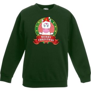 Groene kersttrui met een eenhoorn jongens en meisjes - Kerstruien kind 122/128