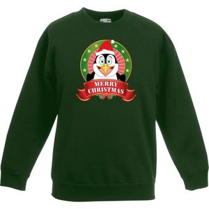 Bellatio Decorations - Kersttrui - Groen - Pinguin - Kinderen