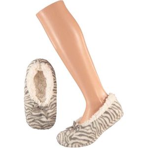 Grijze ballerina meisjes pantoffels/sloffen met zebraprint maat 28-30