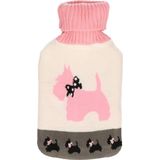 Warmwater kruik met wit/roze honden hoes 2 liter