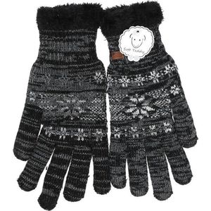 Gebreide winter handschoenen zwart met Nordic print voor heren