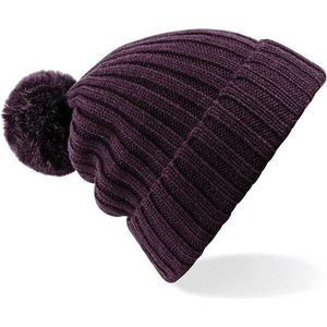 Winter muts met pompon voor dames aubergine - Mutsen - volwassenen