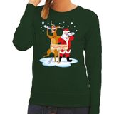 Foute kersttrui groen met een dronken kerstman en Rudolf voor dames